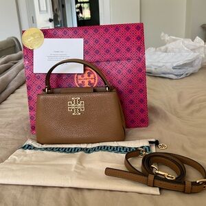 Authentic Tory Burch Britten Micro Satchel Leather Crossbody in Tiramisu